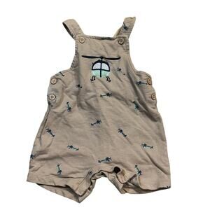 Pekkle Baby Romper 24M Helicopter Embroidered Overall Shortalls Beige Cute